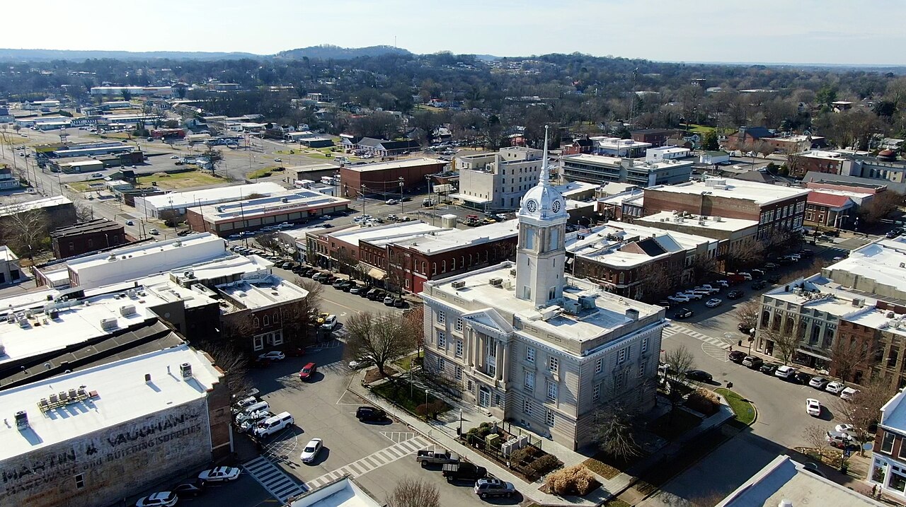 Aerial view of downtown Columbia, Tennessee
