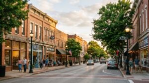 Historic Main Street in Columbia, TN at golden hour