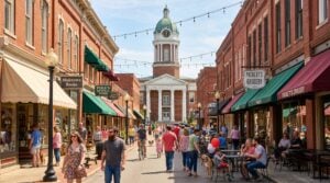 Downtown Columbia, TN Main Street busy on a weekend